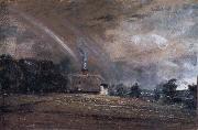 John Constable Landscape study,cottage and rainbow Sweden oil painting artist